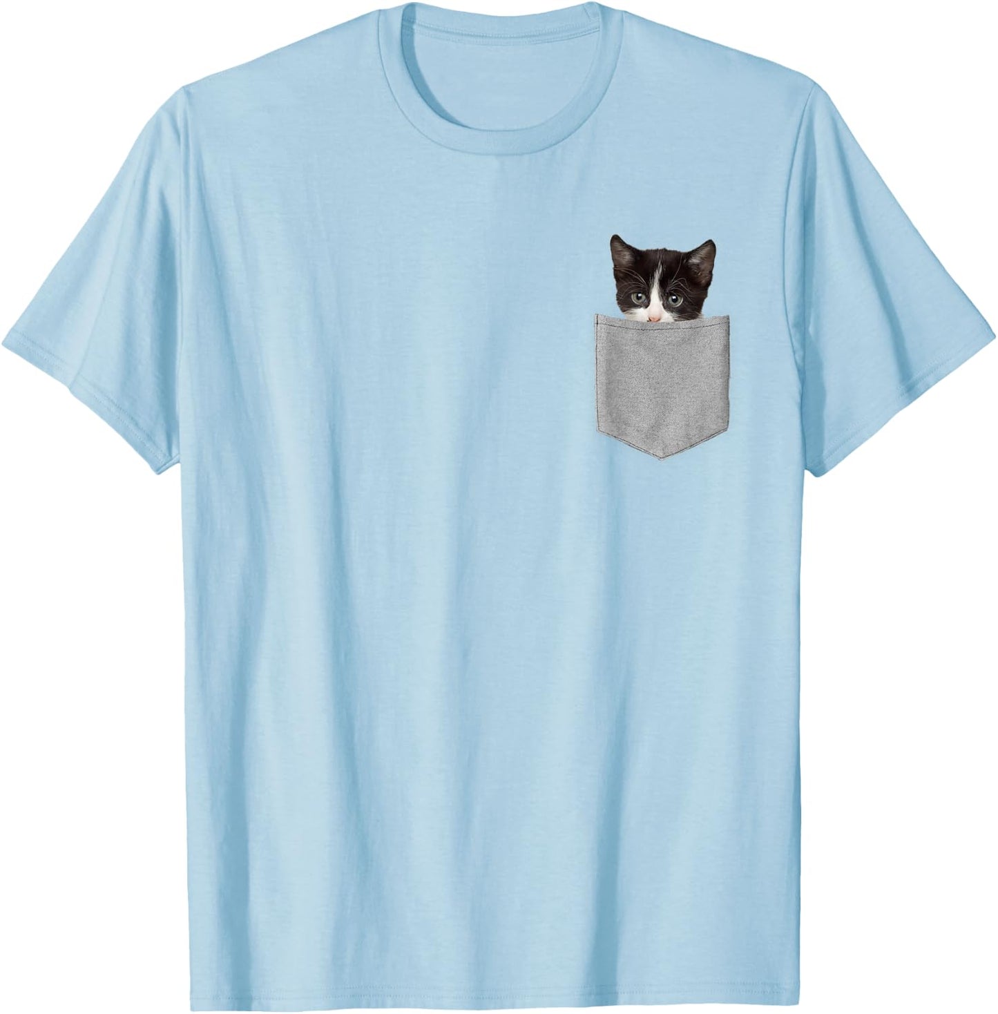 Cute Cat Peeking in Pocket Cat Lover T-Shirt - T-Shirt | Light Blue