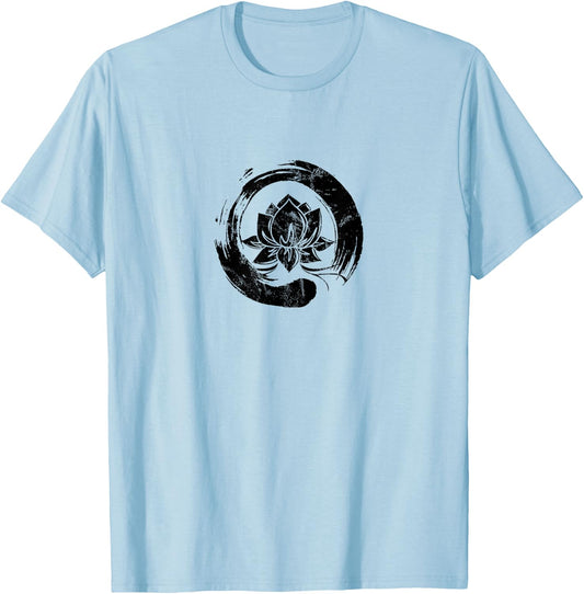 Enso Zen Circle of Enlightenment Lotus Vintage T-Shirt - T-Shirt | Light Blue