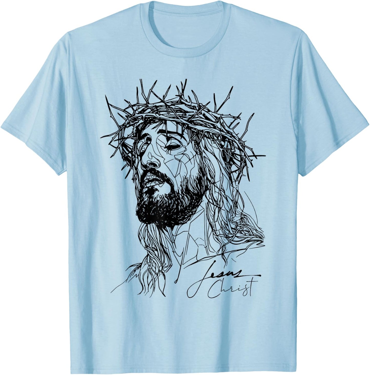 Jesus thorn crown - Jesus line drawing artwork T-Shirt - T-Shirt | Light Blue