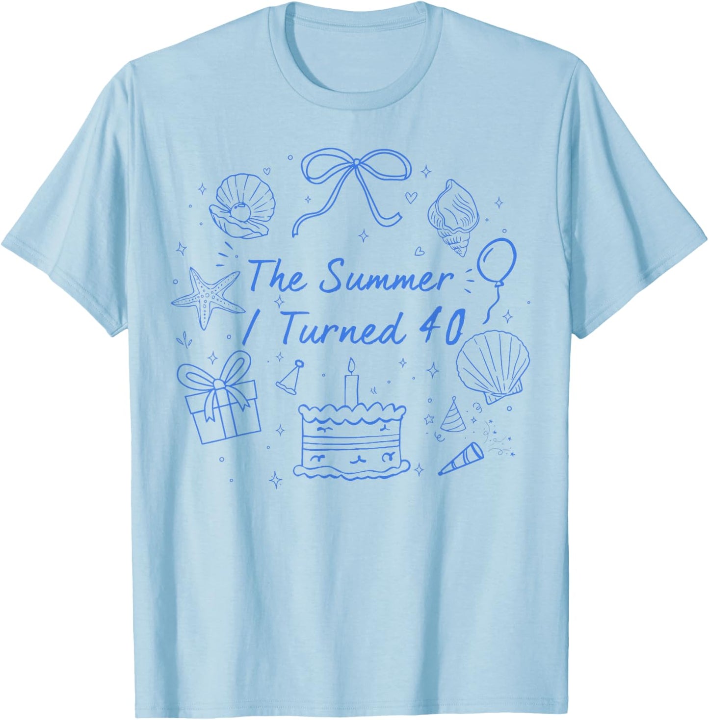 Summer I Turned 40 Coastal Bow Seashell 40th Birthday Girl T-Shirt - T-Shirt | Light Blue