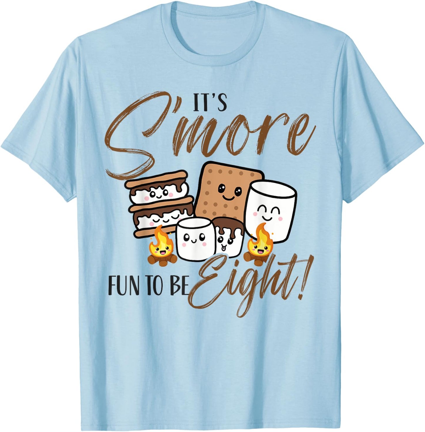 8 Birthday Campfire Marshmallow It's S'more Fun To Be Eight T-Shirt - T-Shirt | Light Blue
