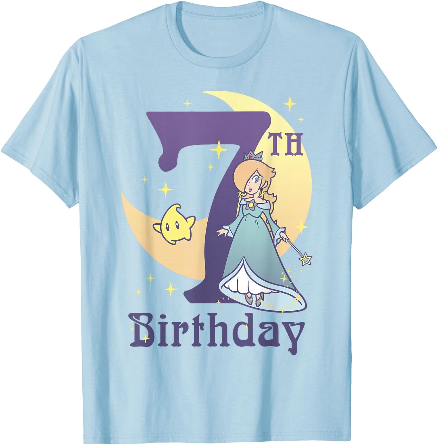 Super Mario Rosalina And Luma 7th Birthday Moon Portrait T-Shirt - T-Shirt | Light Blue