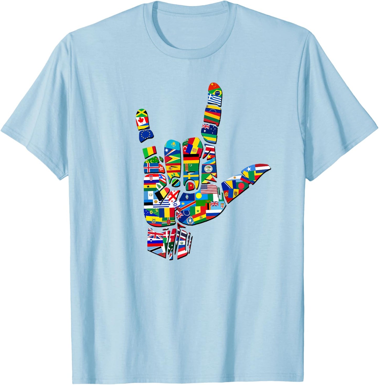 Flags of The Countries of The World, Love Sign T-Shirt - T-Shirt | Light Blue