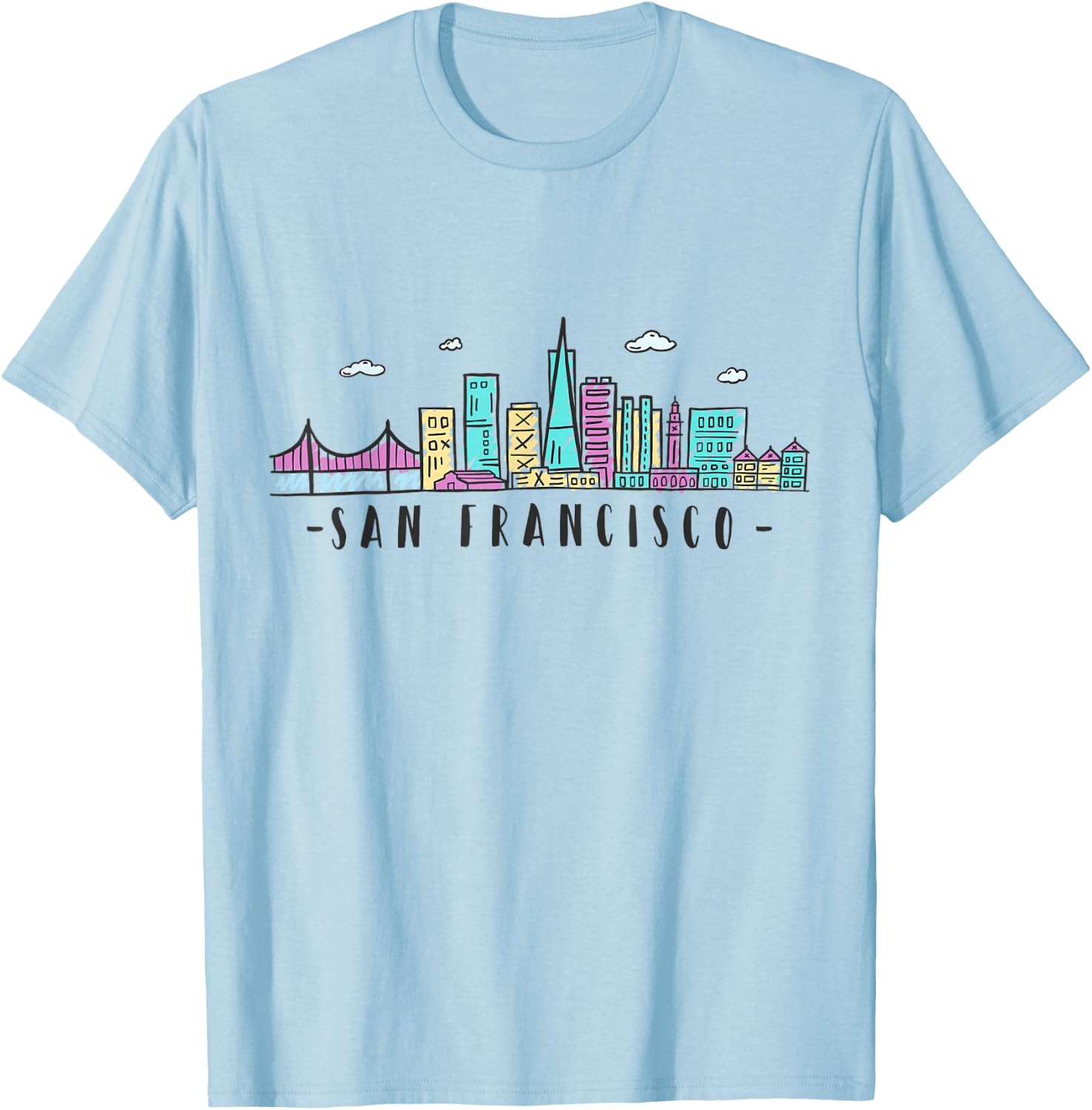 San Francisco Skyline Golden Gate Bridge USA California T-Shirt - T-Shirt | Light Blue