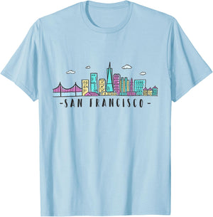 San Francisco Skyline Golden Gate Bridge USA California T-Shirt - T-Shirt | Light Blue