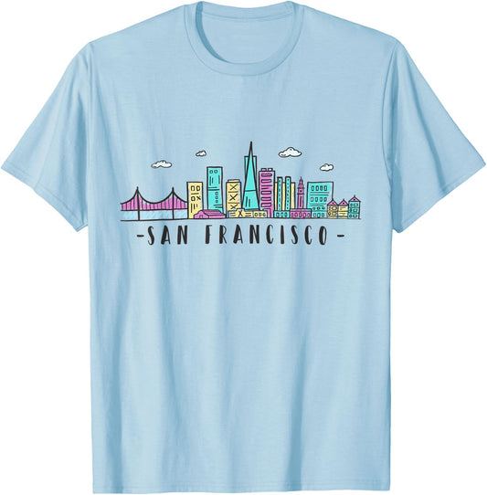 San Francisco Skyline Golden Gate Bridge USA California T-Shirt - T-Shirt | Light Blue