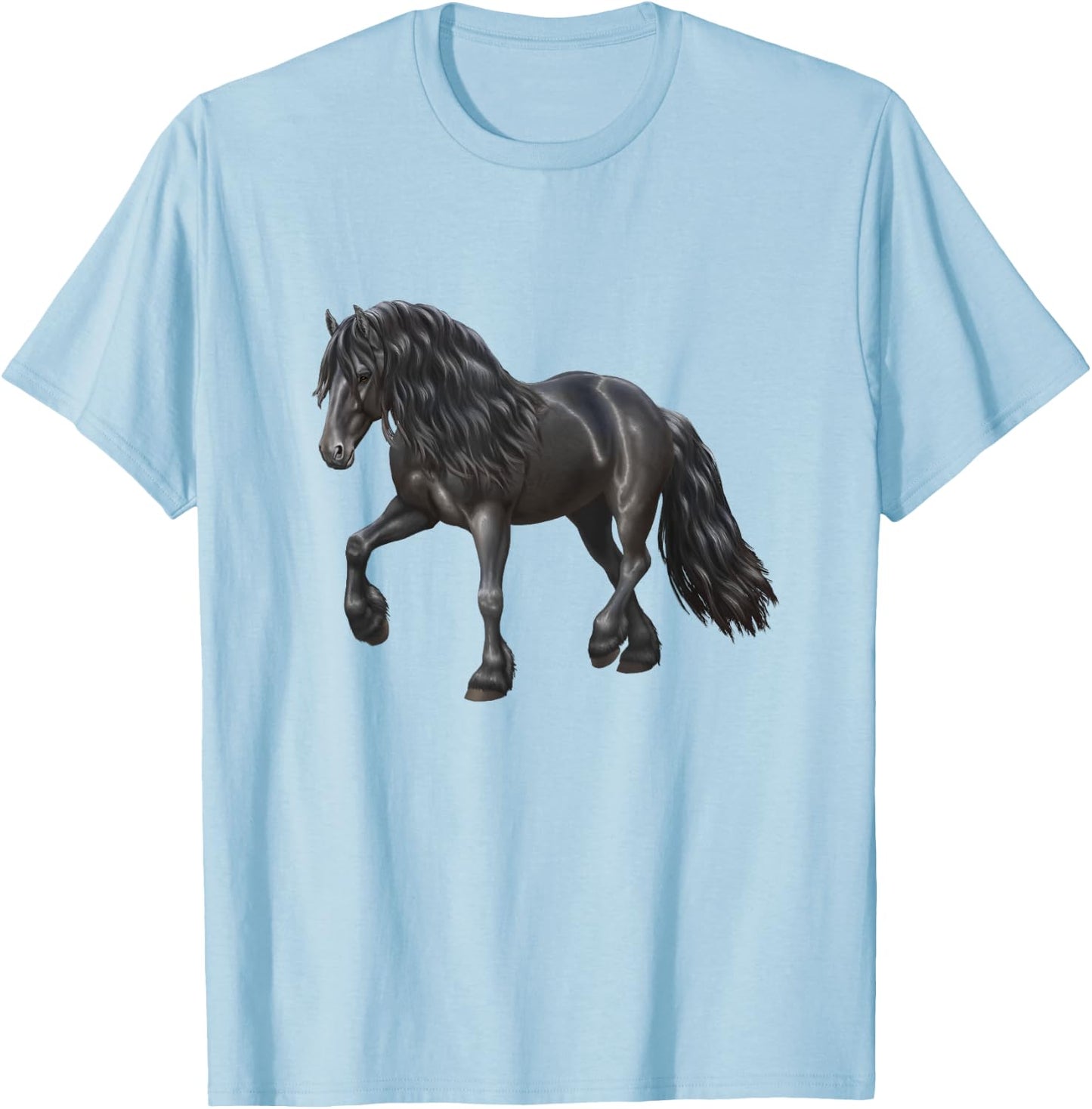 Beautiful Black Friesian Trotting Draft Horse Lover Gift T-Shirt - T-Shirt | Light Blue