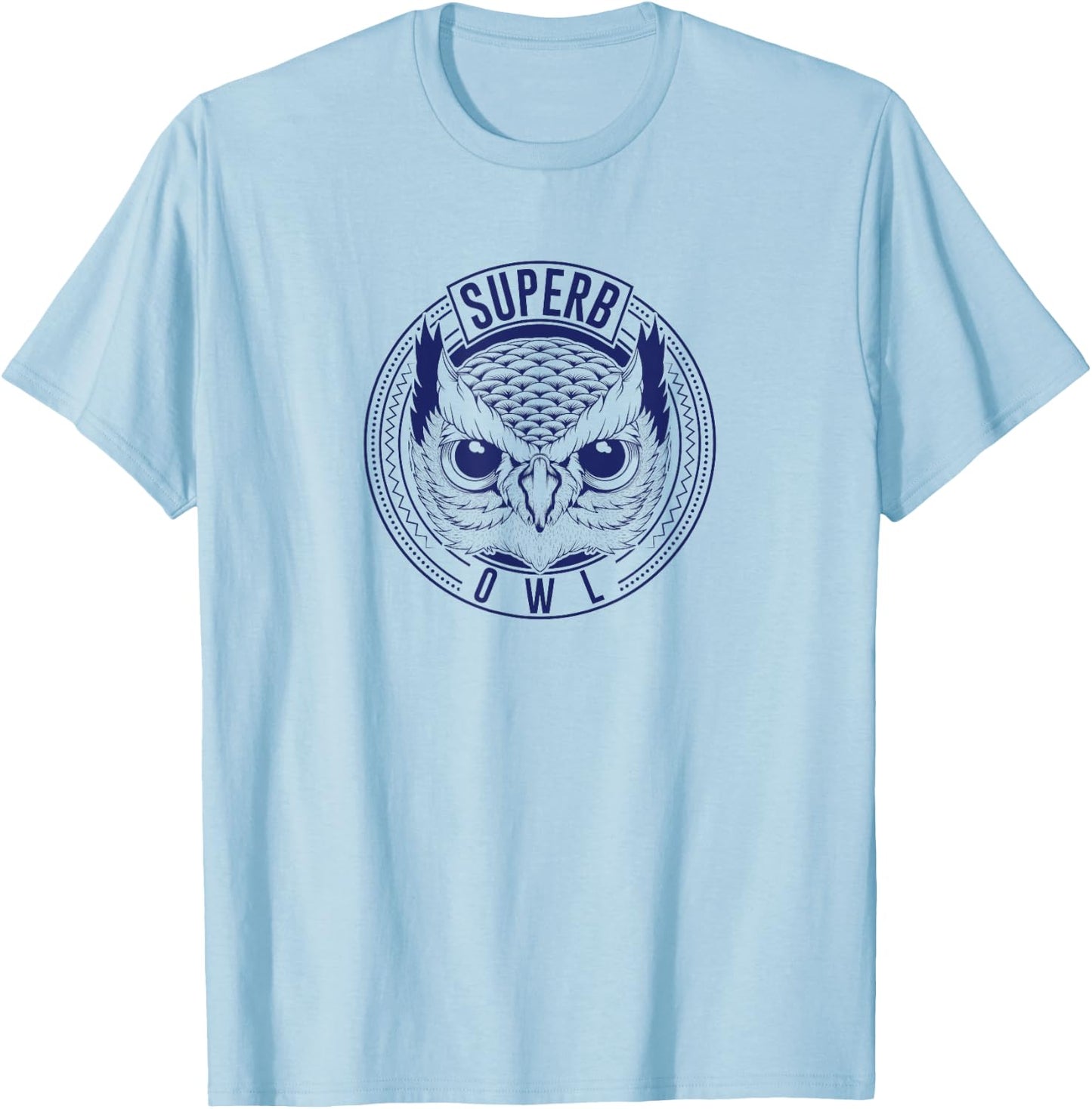 The Superb Owl Apparel - Grey Owl Print - -Adults, Kids - Small - Short Sleeve - Classic Fit - Polyester 100% T-Shirt - T-Shirt | Light Blue