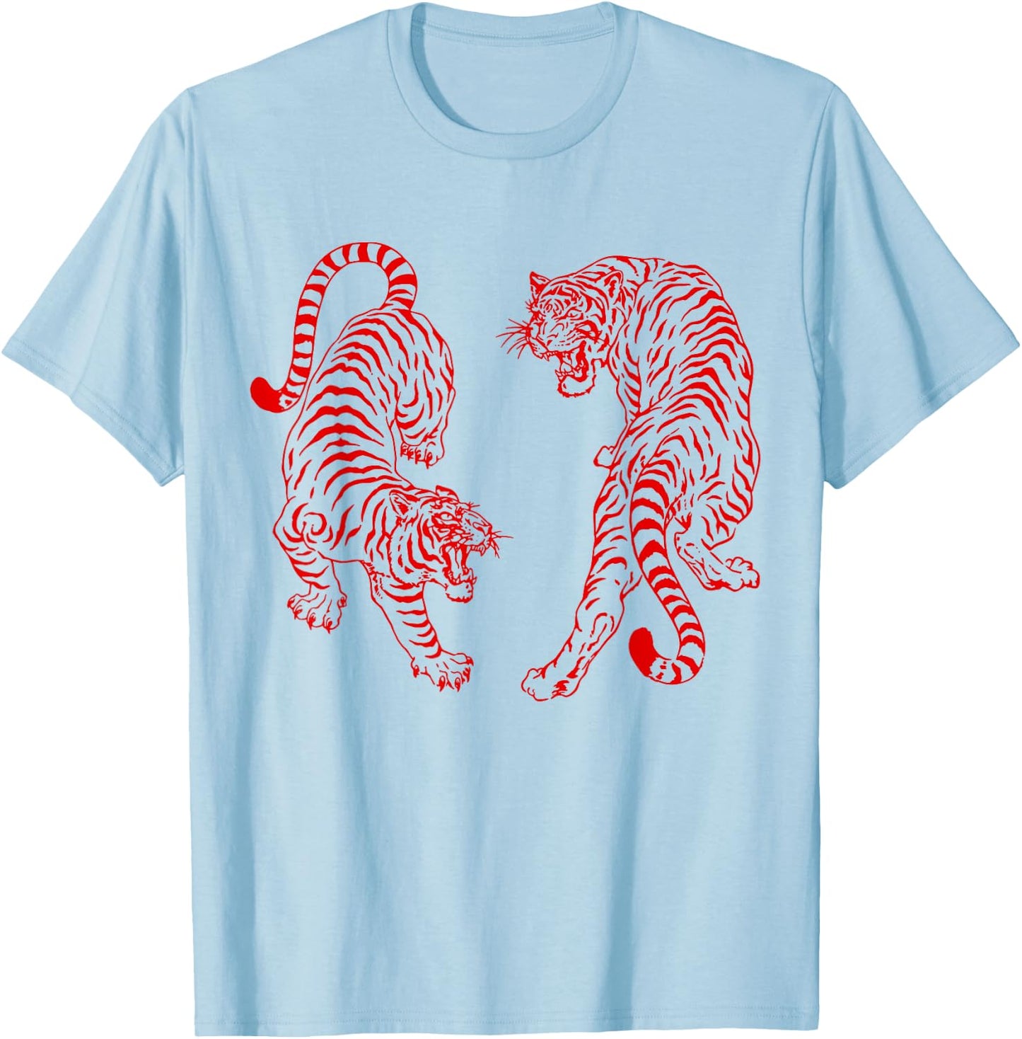 Vintage Tiger Yin Yang Graphic Men Women T-Shirt - T-Shirt | Light Blue