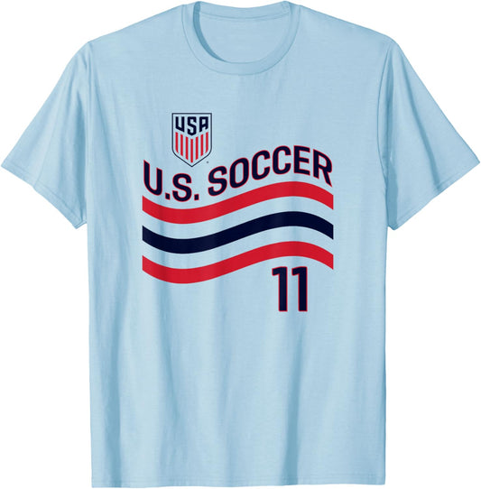 Brenden Aaronson 11 White USMNT Officially Licensed T-Shirt - T-Shirt | Light Blue