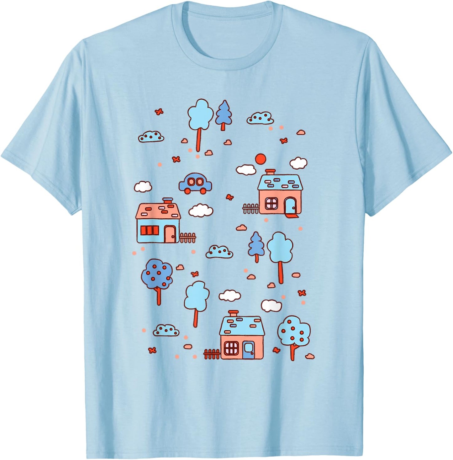 Little House Town Map T-Shirt - T-Shirt | Light Blue