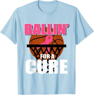 Basketball Pink Ribbon Breast Cancer Awareness Support T-Shirt - T-Shirt | Light Blue
