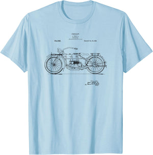 Classic Vintage Patent Print 1919 Motorcycle T-Shirt - T-Shirt | Light Blue