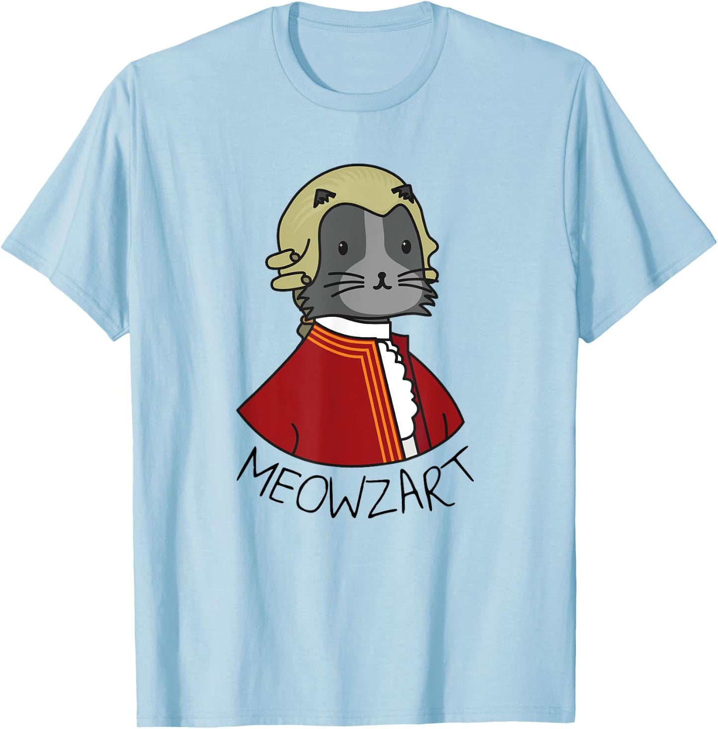 Meowzart | Funny Cat & Classic Music Mozart Men Women Kids T-Shirt - T-Shirt | Light Blue
