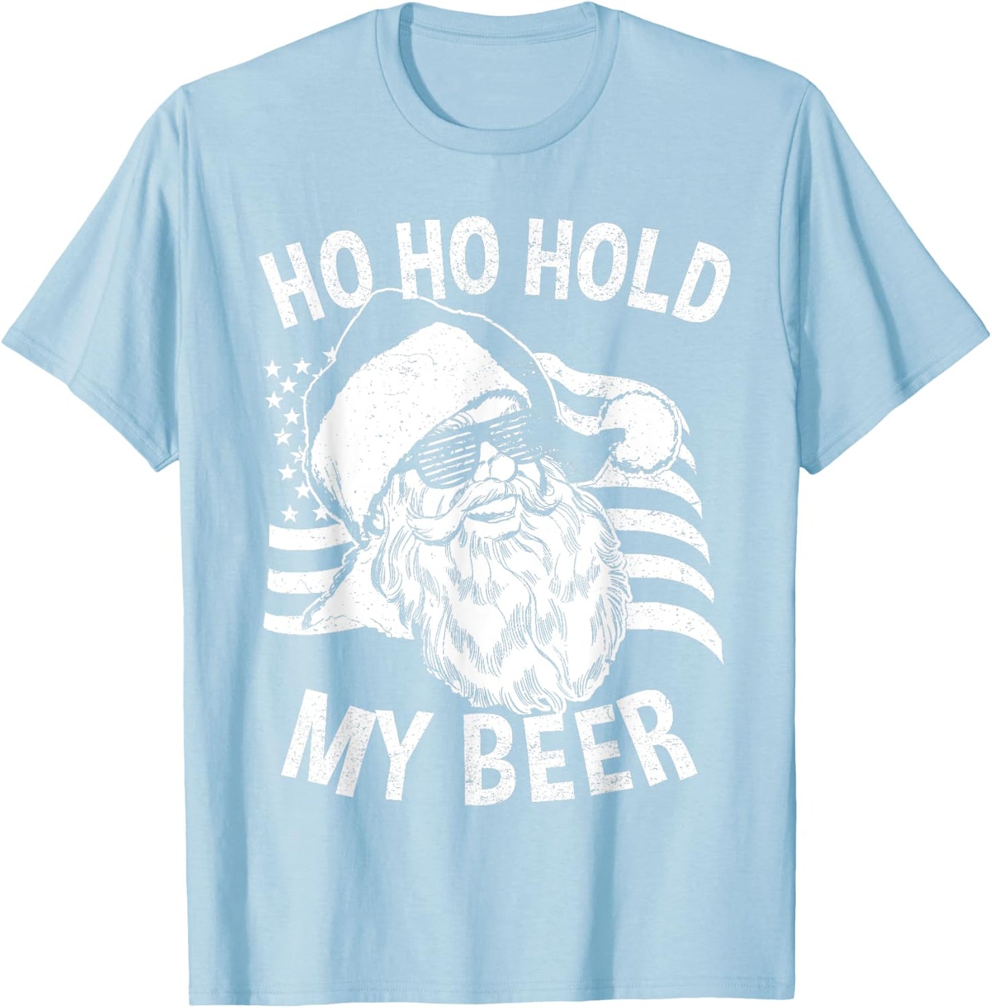 Christmas In July Shirt | Hipster Santa Ho Ho Hold My Beer T-Shirt - T-Shirt | Light Blue