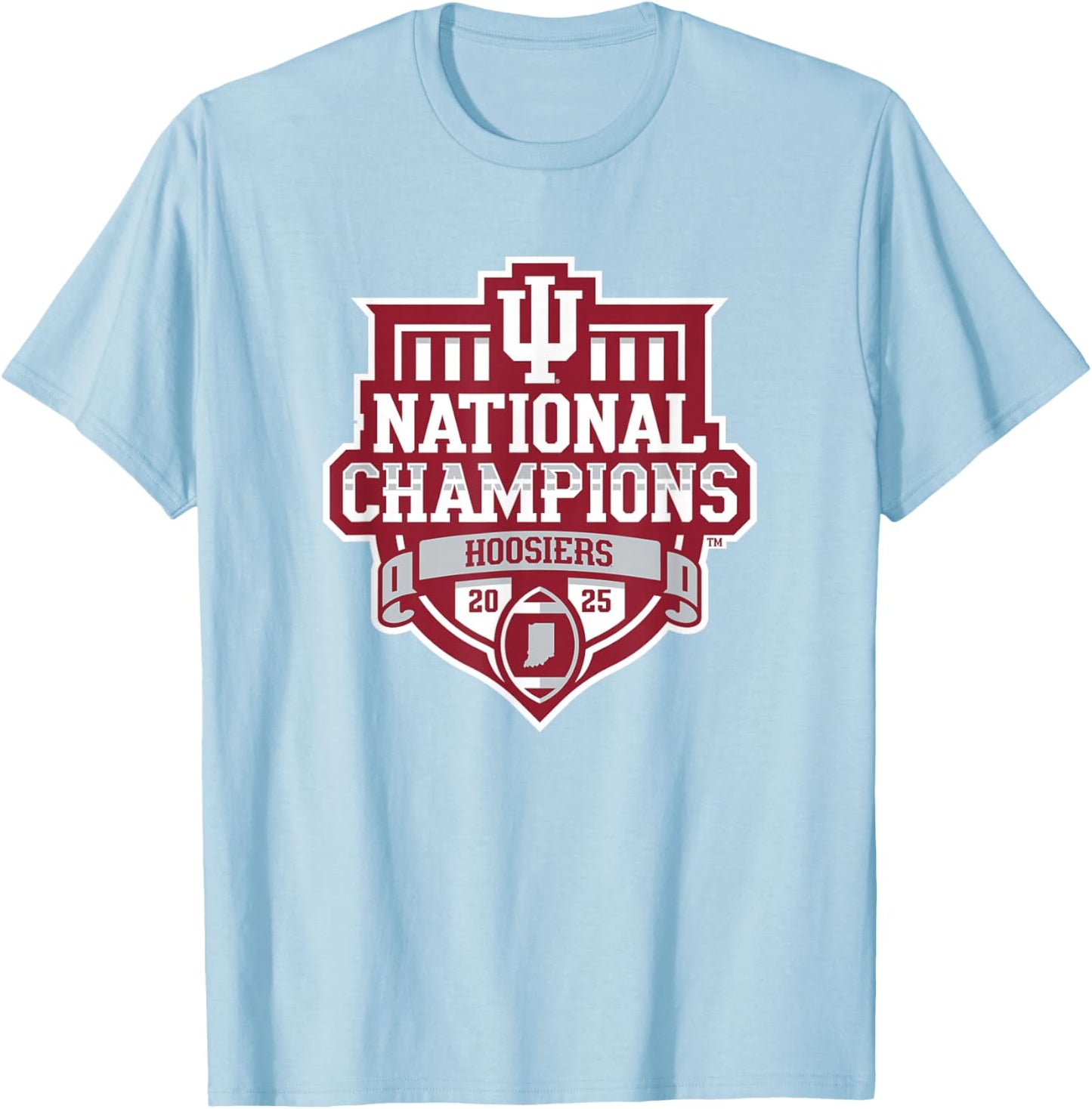 Indiana Hoosiers National Champs 2025 Football Official Gray T-Shirt - T-Shirt | Light Blue