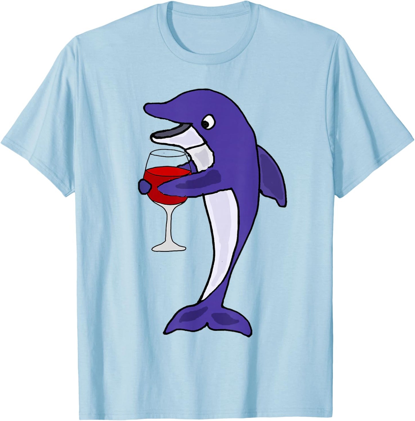 Smilemoretees Funny Dolphin Drinking Wine T-Shirt - T-Shirt | Light Blue