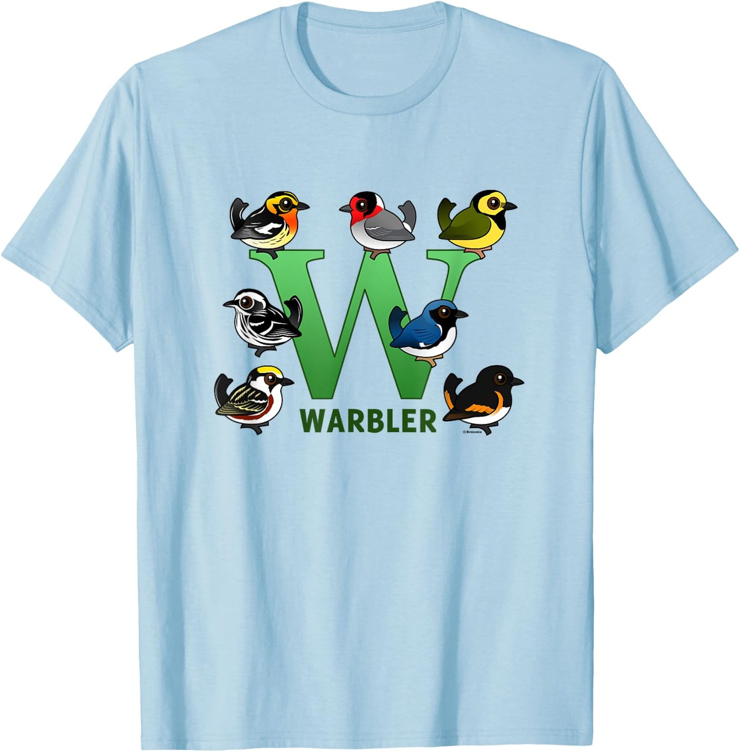 W is for Warbler Cute Cartoon Bird Alphabet Birder Gift T-Shirt - T-Shirt | Light Blue