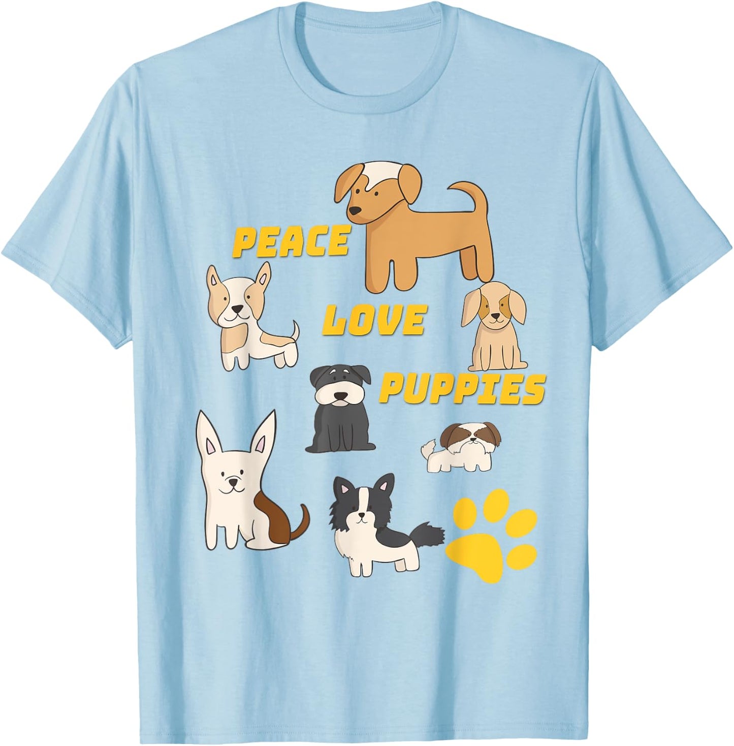 Peace Love Puppies Paw Print T Shirt T-Shirt - T-Shirt | Light Blue