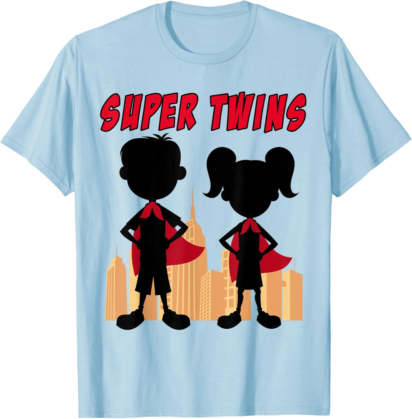 Boy and Girl Super Twins - Kids Twin Superhero Comic T-Shirt - T-Shirt | Light Blue