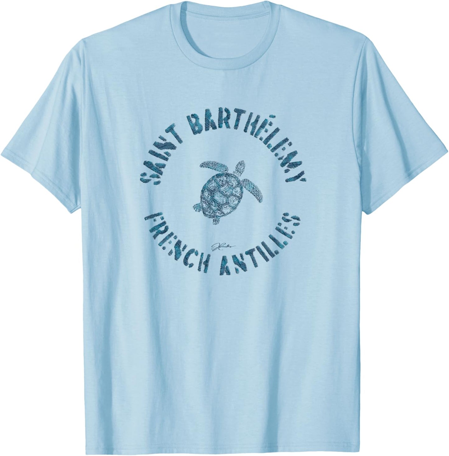 JCombs: Saint Barthelemy (St. Barts) Sea Turtle (Distressed) T-Shirt - T-Shirt | Light Blue