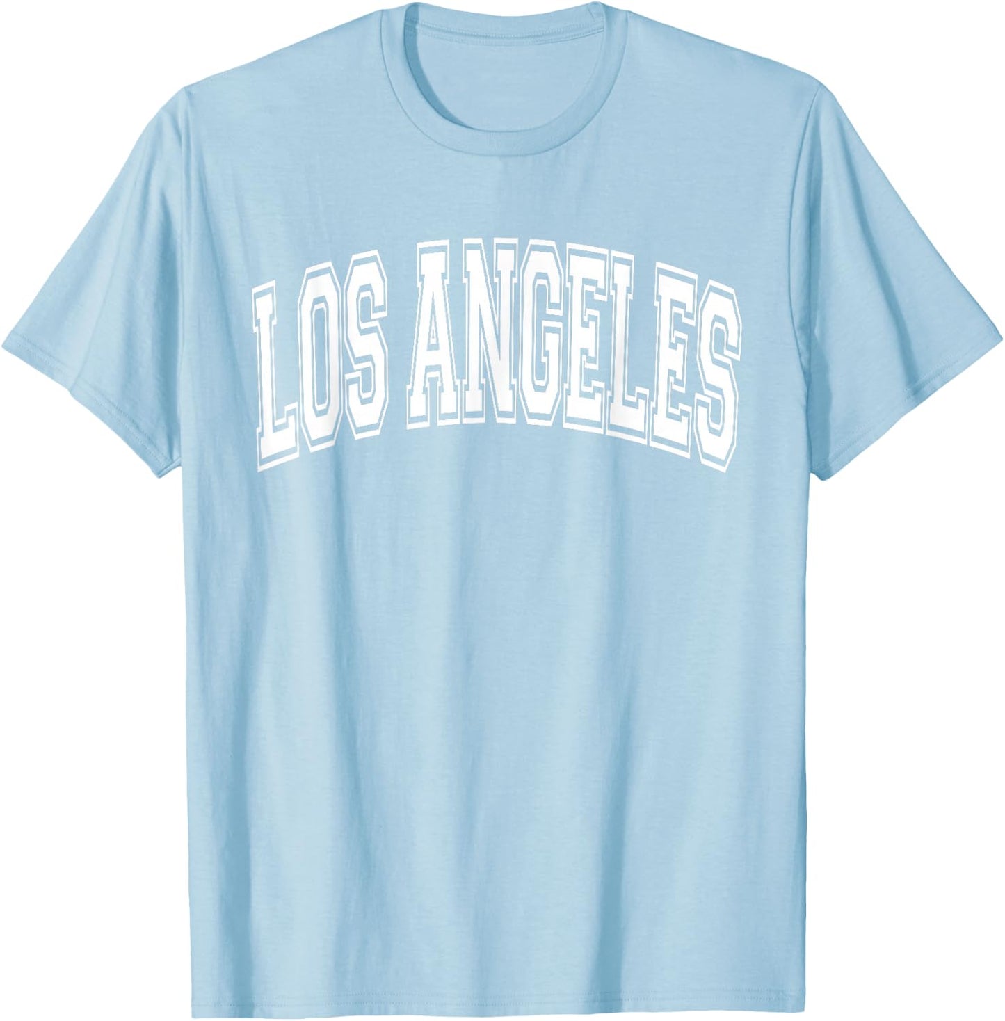 Los Angeles Arched Style Text Pink with White Print T-Shirt - T-Shirt | Light Blue