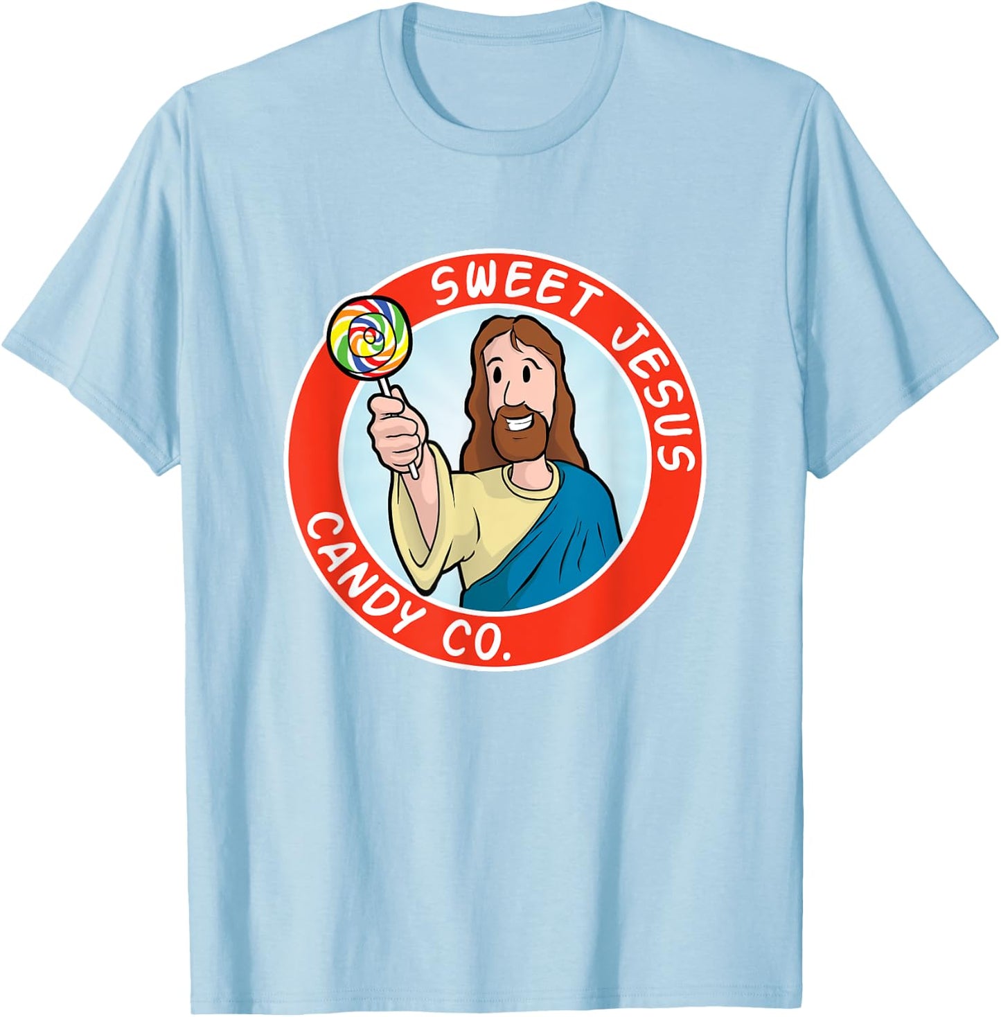 Sweet Jesus Candy Co. Christ Lollipop Parody Logo T-Shirt - T-Shirt | Light Blue