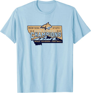 Montana State Bobcats National Champs 2025 Football White T-Shirt - T-Shirt | Light Blue