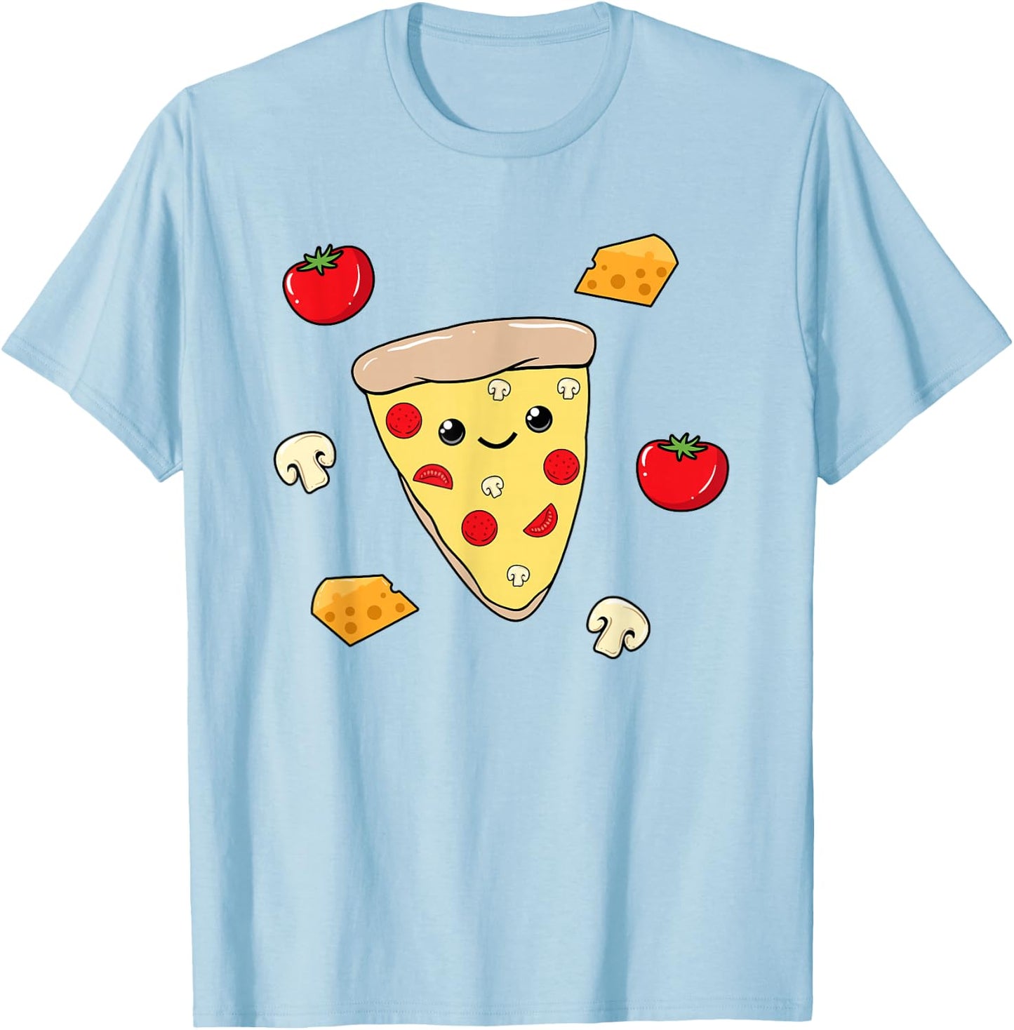 Girl Sweet mushroom Pizza Shirt Pizza Lover Kids Fast Food T-Shirt - T-Shirt | Light Blue