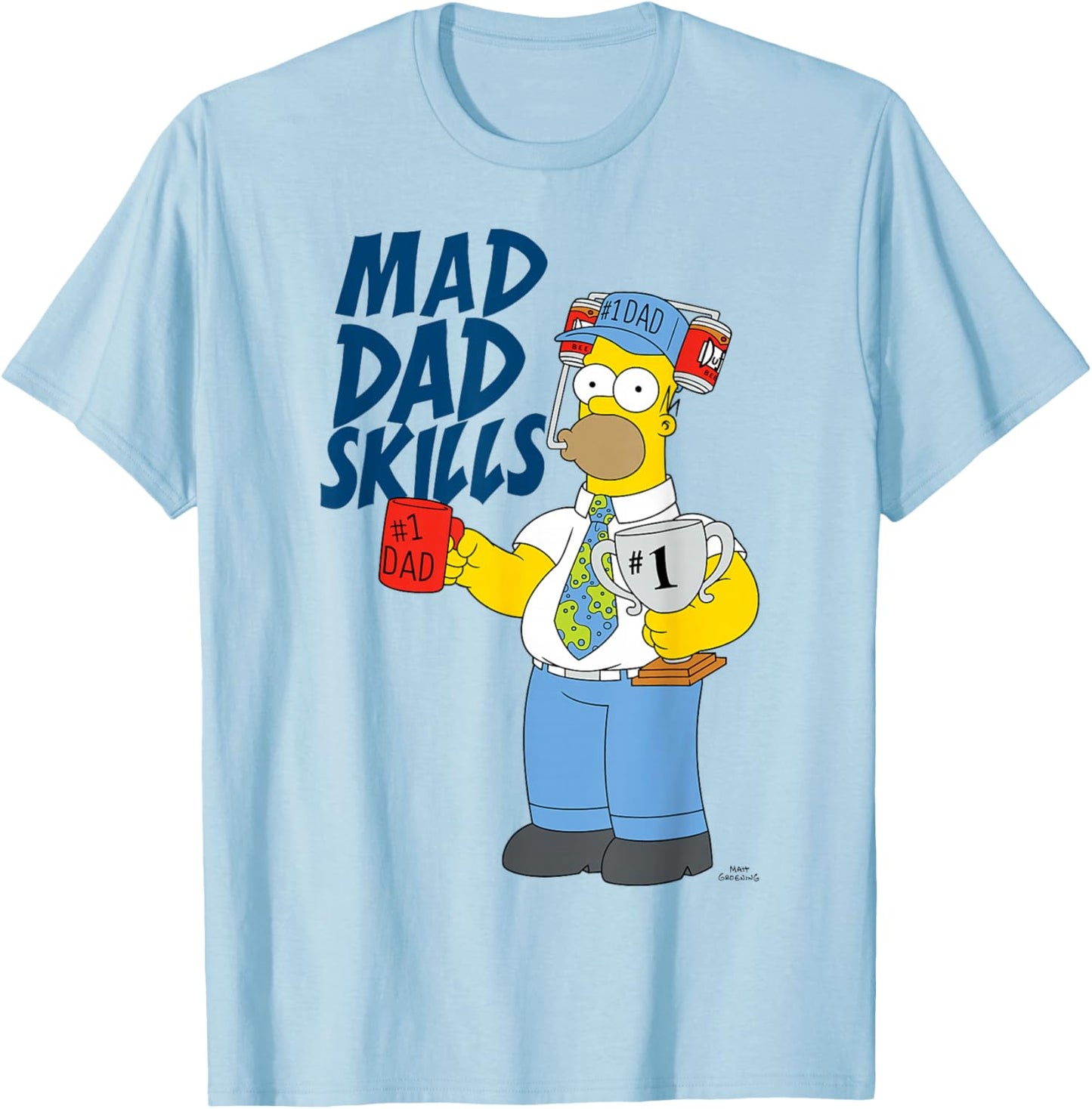 The Simpsons Father's Day Mad Dad Skills #1 Dad Homer Trophy T-Shirt - T-Shirt | Light Blue