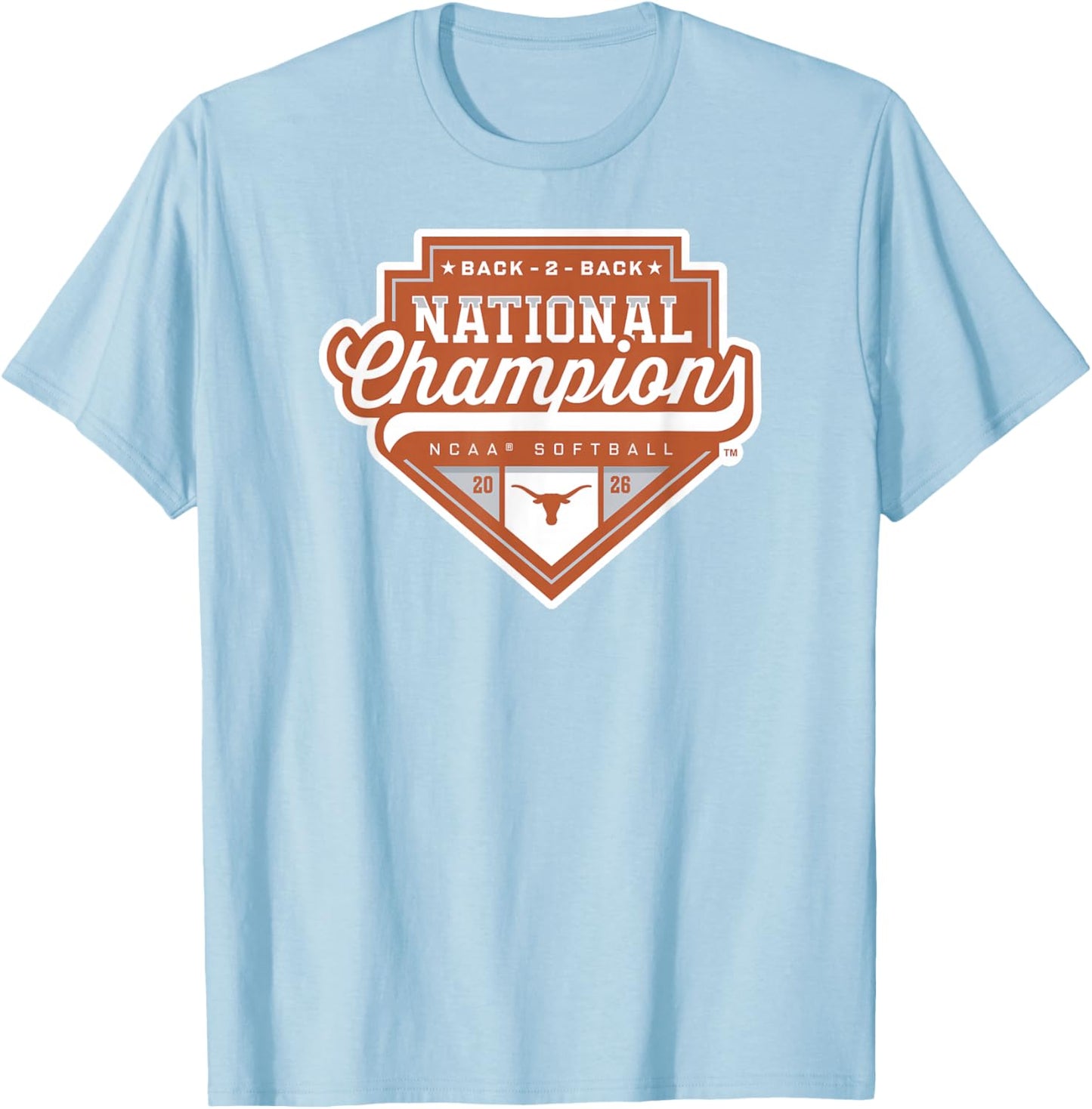 Texas Longhorns National Champs 2026 Softball WCWS Logo Gray T-Shirt - T-Shirt | Light Blue
