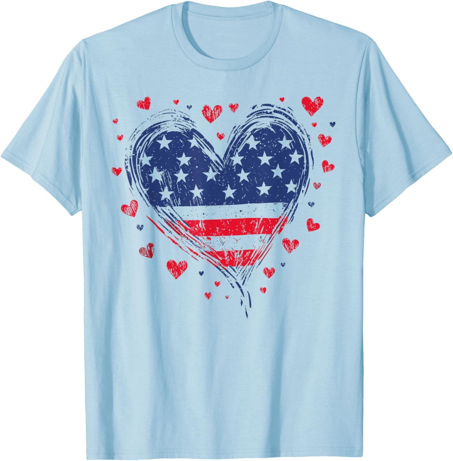 Cute American Flag Heart USA Patriotic 4th of July T-Shirt - T-Shirt | Light Blue