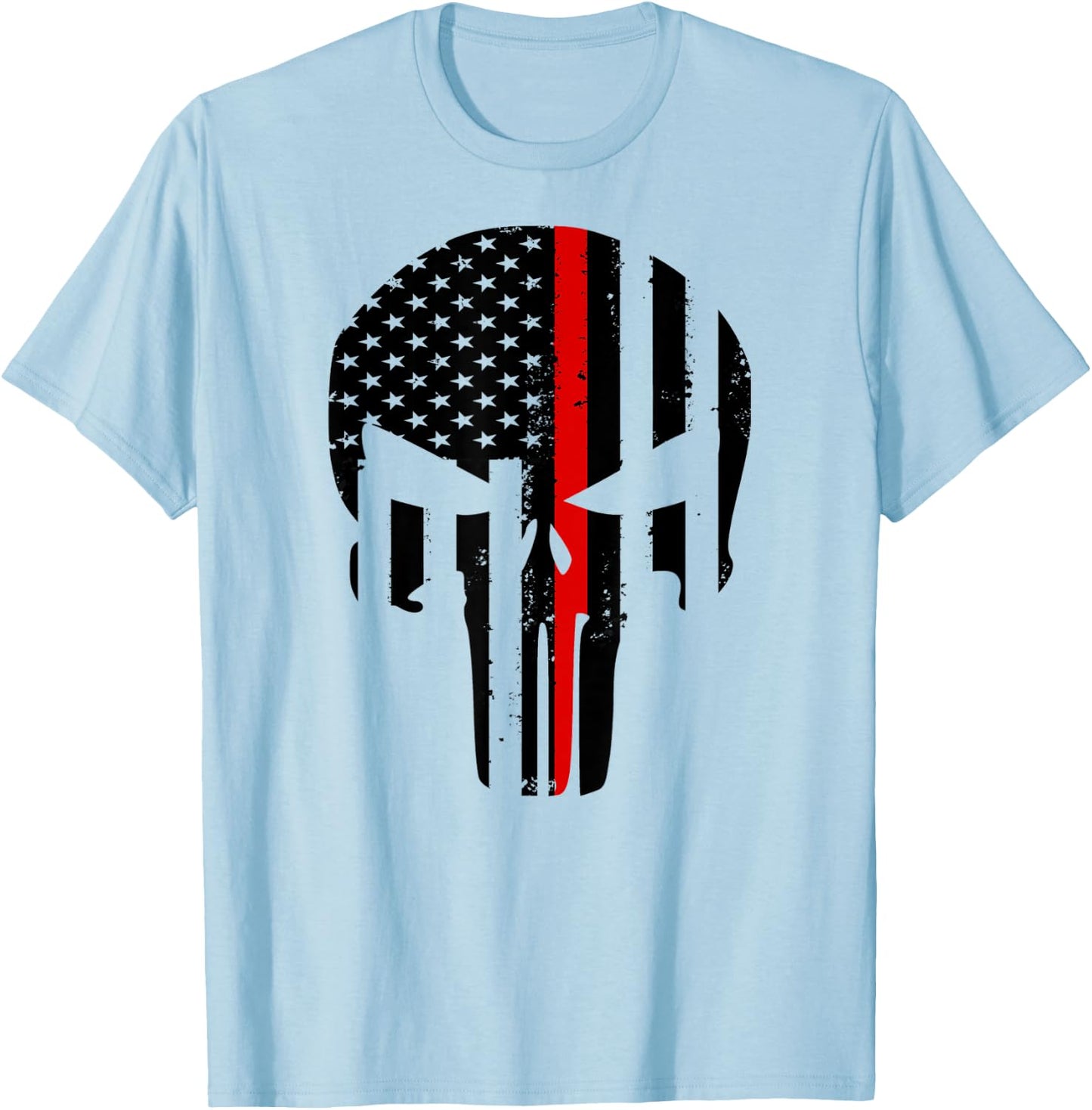 Thin Red Line Skull - Support Firefighters T-Shirt - T-Shirt | Light Blue