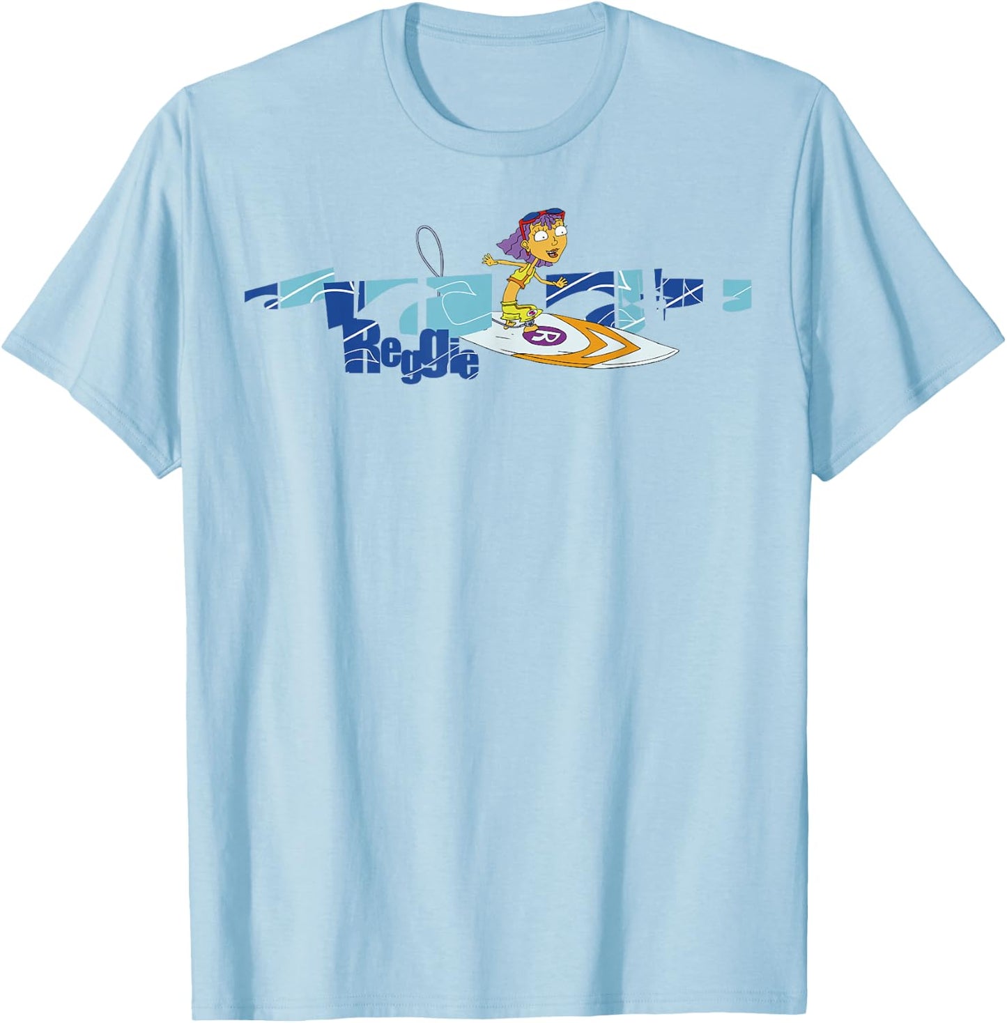 Rocket Power Reggie Surfing Portrait Broken Logo T-Shirt - T-Shirt | Light Blue