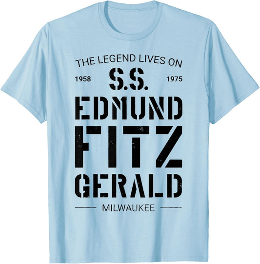 S.S. Edmund Fitzgerald Adult Classic Grey , Small, Short Sleeve, Round Collar, Polyester 100% T-Shirt - T-Shirt | Light Blue