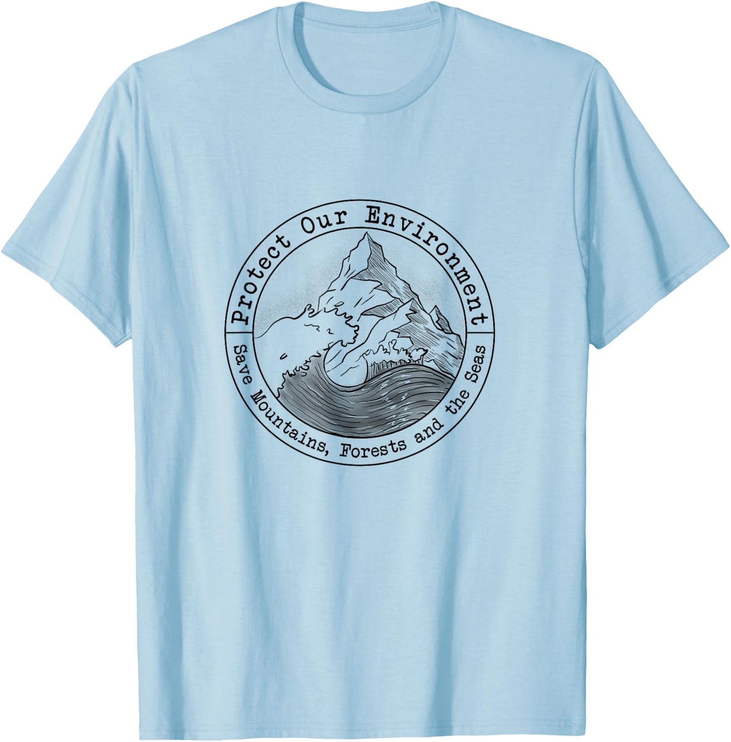 Save the Oceans Forests Seas Drawing T Shirt Nature Lovers T-Shirt - T-Shirt | Light Blue