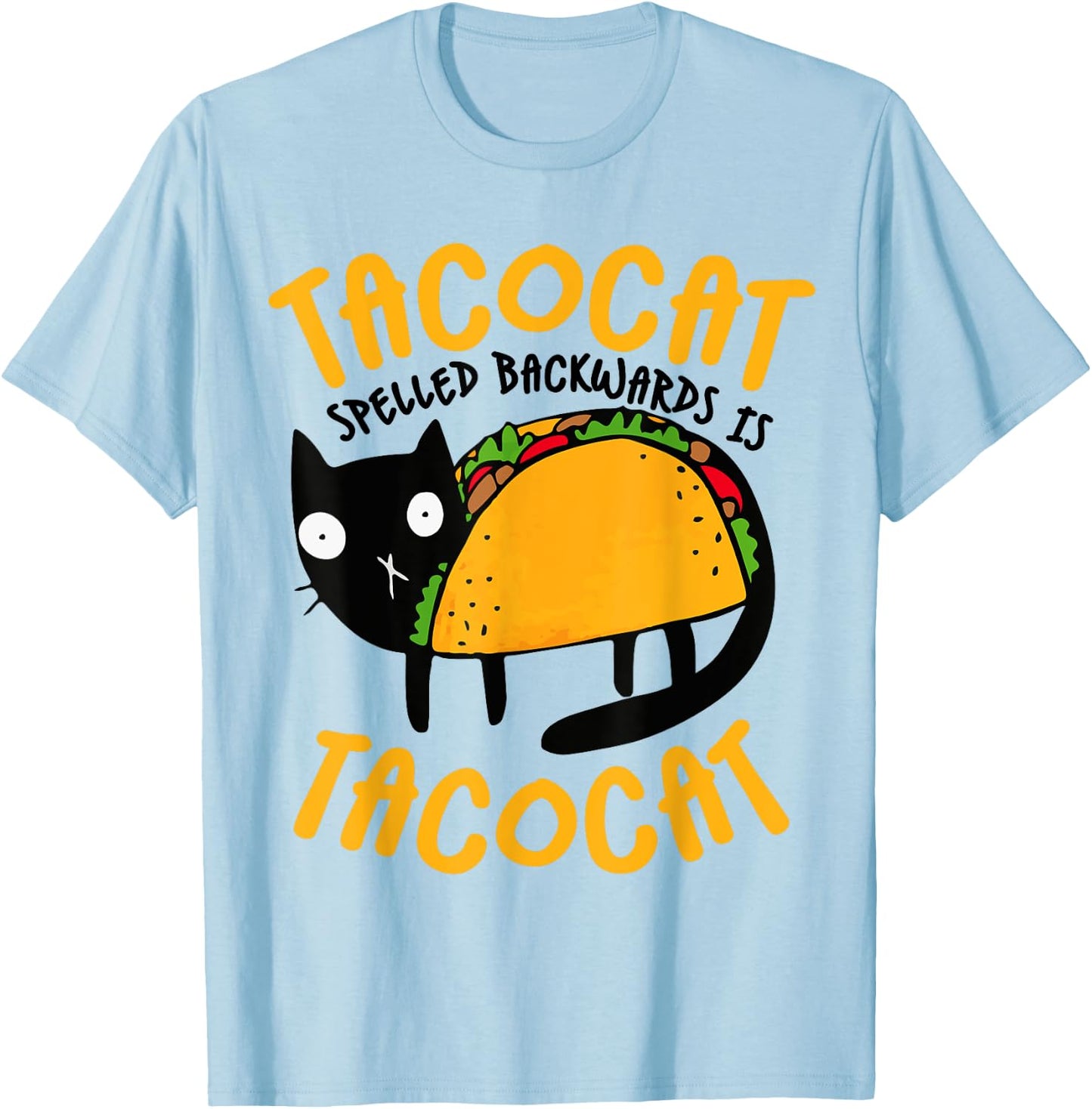 Taco Cat Funny I Love Tacos - -Adults Blue Small Classic Fit Cotton Blend Short Sleeve Cat T-Shirt - T-Shirt | Light Blue