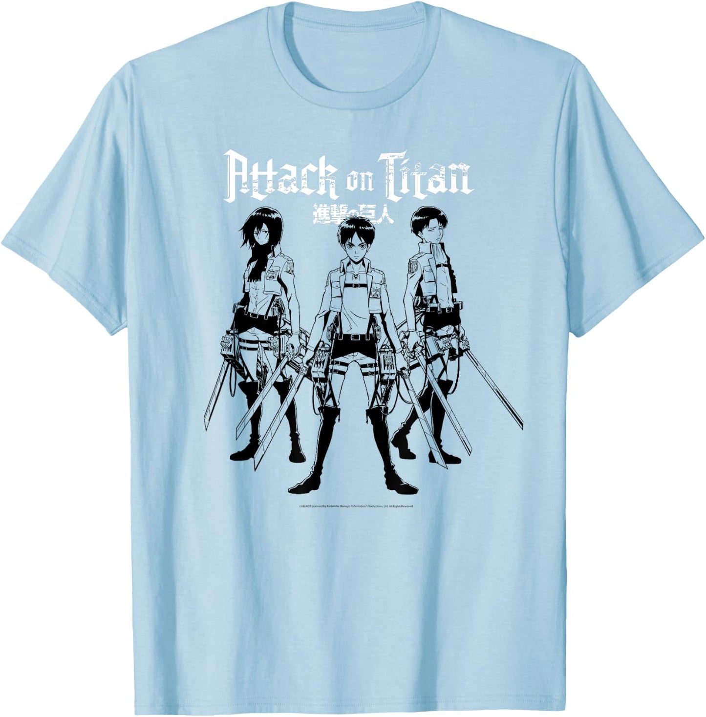 Attack on Titan Training Corps Trio Linear Anime T-Shirt - T-Shirt | Light Blue