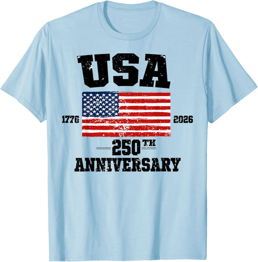 4th of July America Us Flag Patriotic 250th Anniversary USA T-Shirt - T-Shirt | Light Blue
