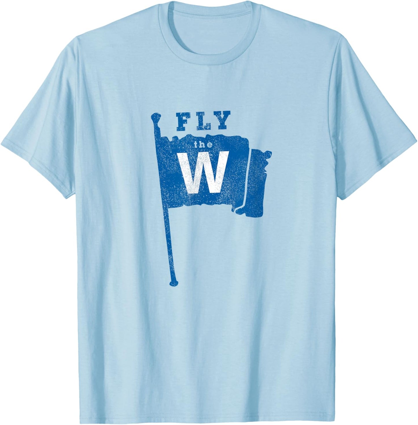 Fly The W Chicago Baseball Winning Flag Distressed T-Shirt - T-Shirt | Light Blue