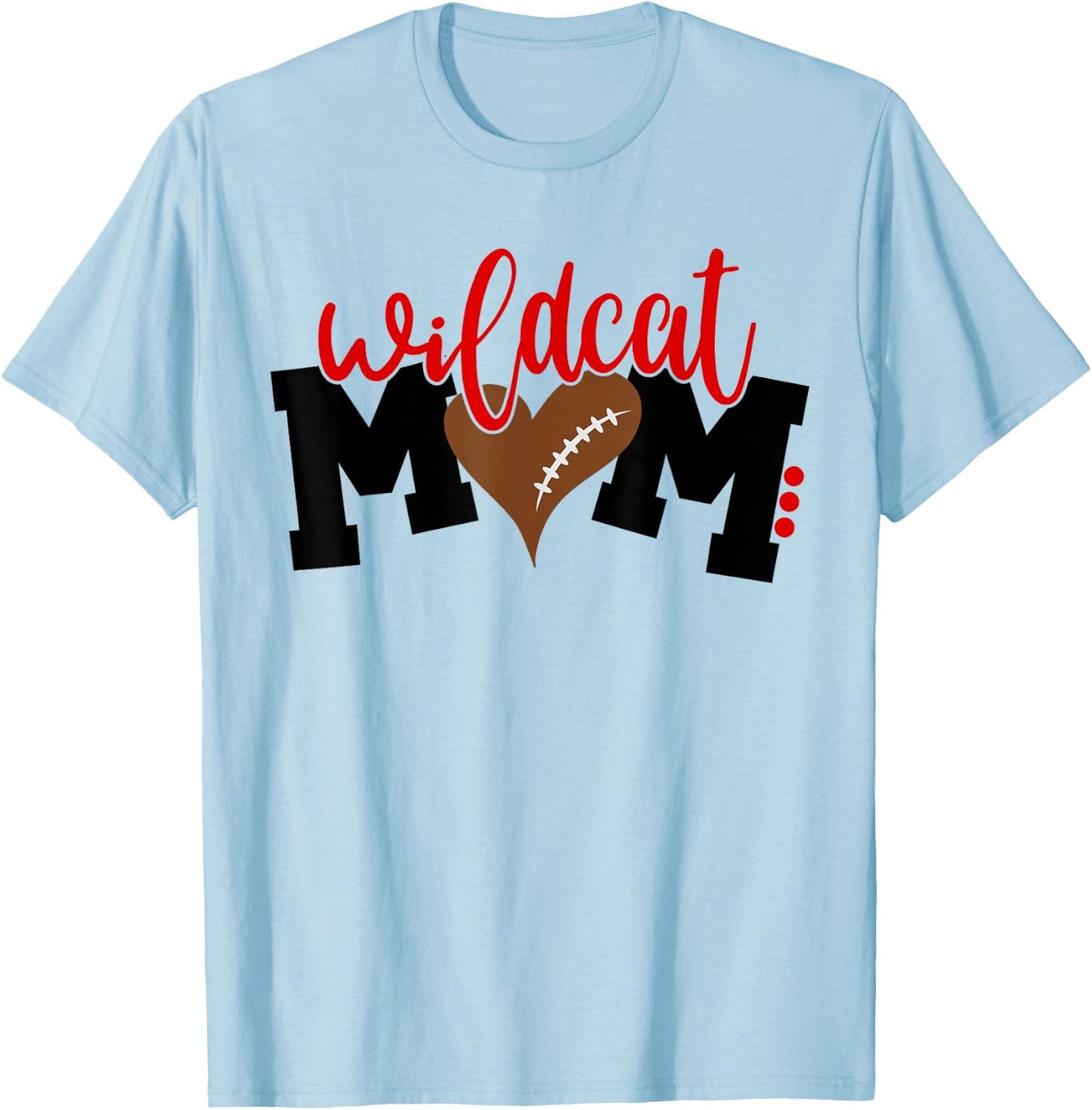 Wildcat Football Mom, Heart Football Men Women T-Shirt - T-Shirt | Light Blue