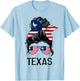 Messy Bun Texas State Flag Sunglasses Women Girls T-Shirt - T-Shirt | Light Blue