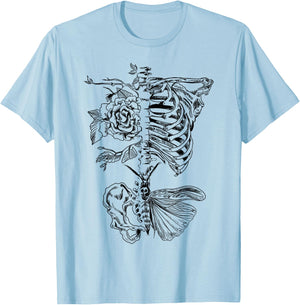 Ribcage Rose Butterfly Skeleton Tattoo Artist Shirt T-Shirt - T-Shirt | Light Blue