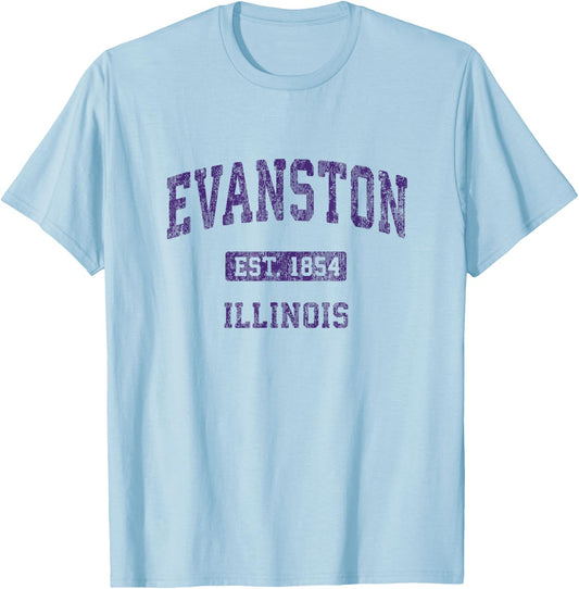 Evanston Illinois IL Vintage Athletic Sports Design T-Shirt - T-Shirt | Light Blue