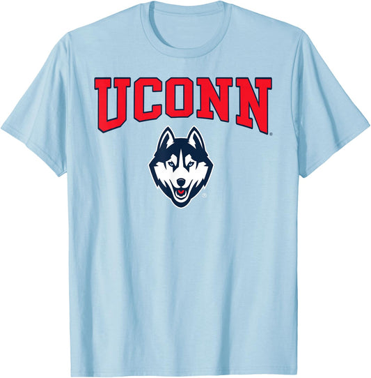 Connecticut Huskies Arch Logo Gray Officially Licensed T-Shirt - T-Shirt | Light Blue