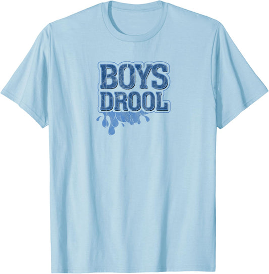 Boys Who Drool Retro Distressed Humor Graphic T-Shirt - T-Shirt | Light Blue