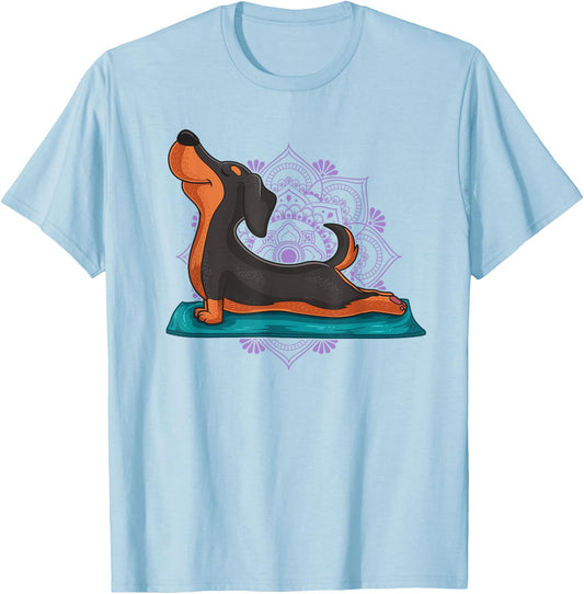 Cute Dachshund Dog Yoga Position Workout Instructor Gift T-Shirt - T-Shirt | Light Blue