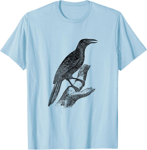 Common Grackle Bird Print T-Shirt - T-Shirt | Light Blue