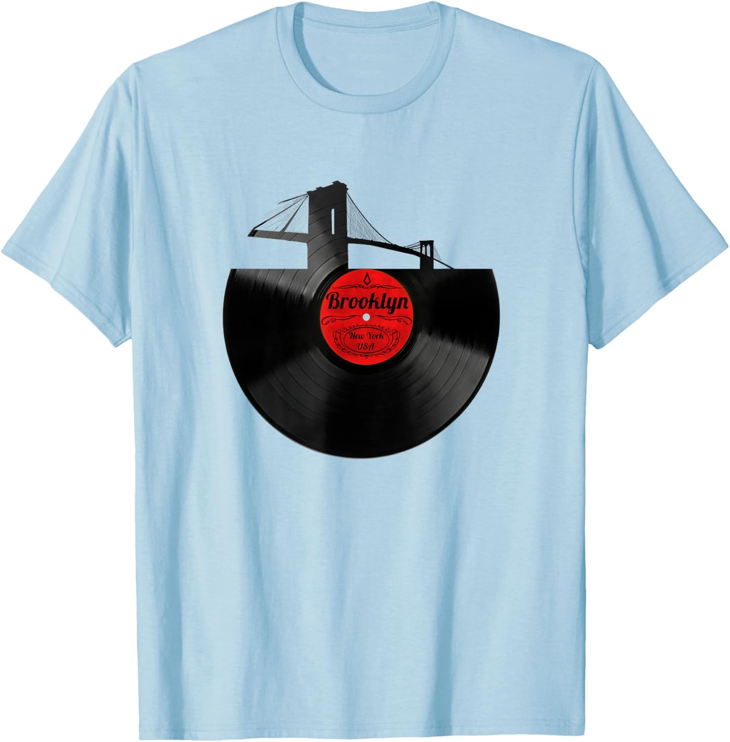 Brooklyn Bridge Shirt New York NYC Vinyl Record Shirt T-Shirt - T-Shirt | Light Blue