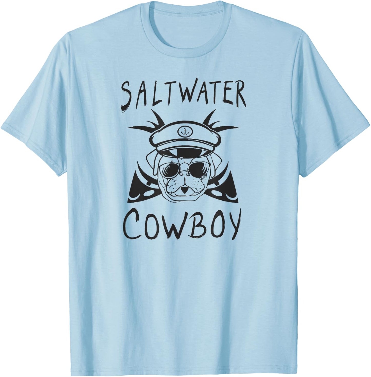 Sailing Saltwater Cowboy Dog Captain Fish Bones T-Shirt - T-Shirt | Light Blue